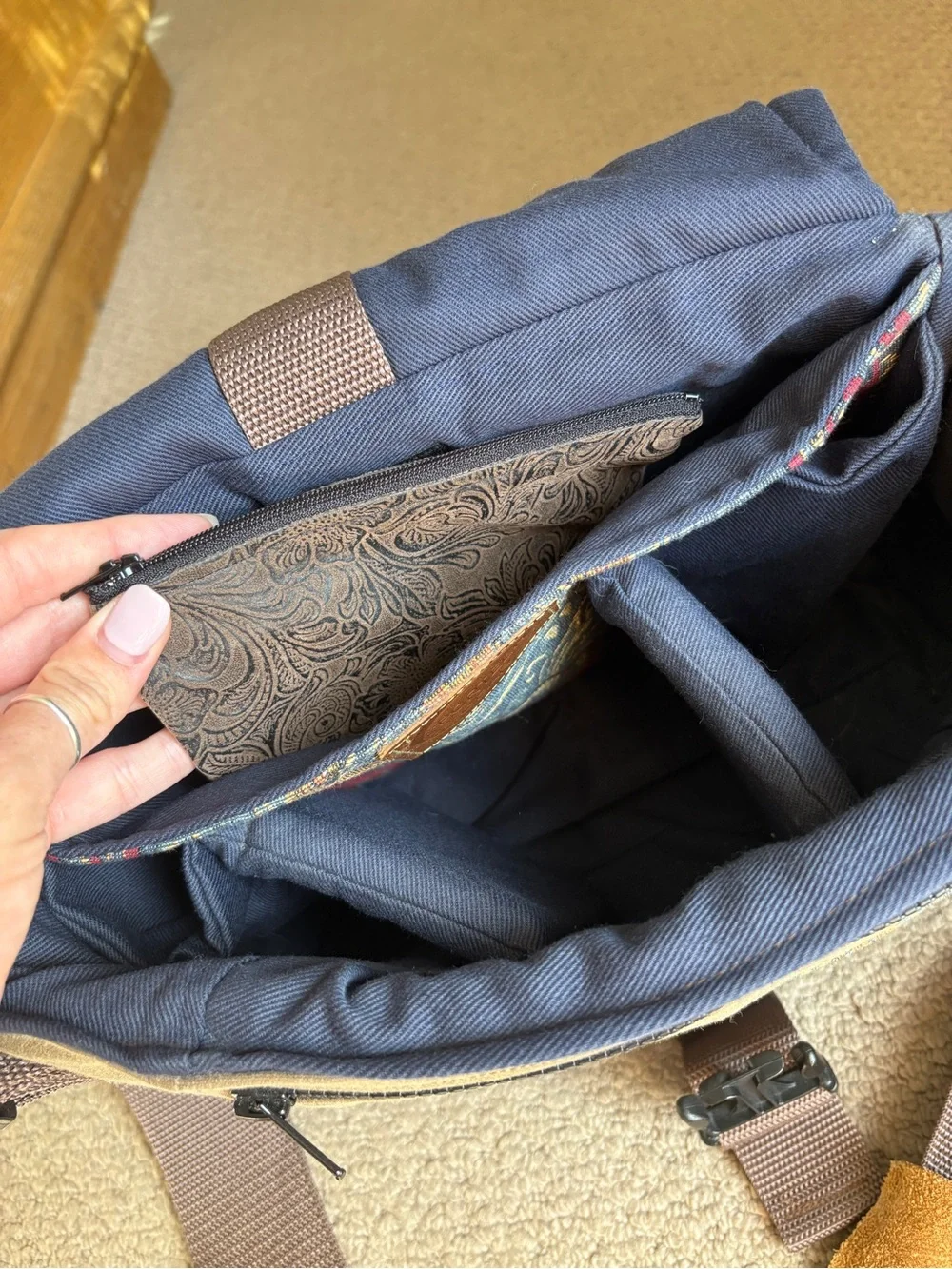 Leather and Tapestry Camera Bag
